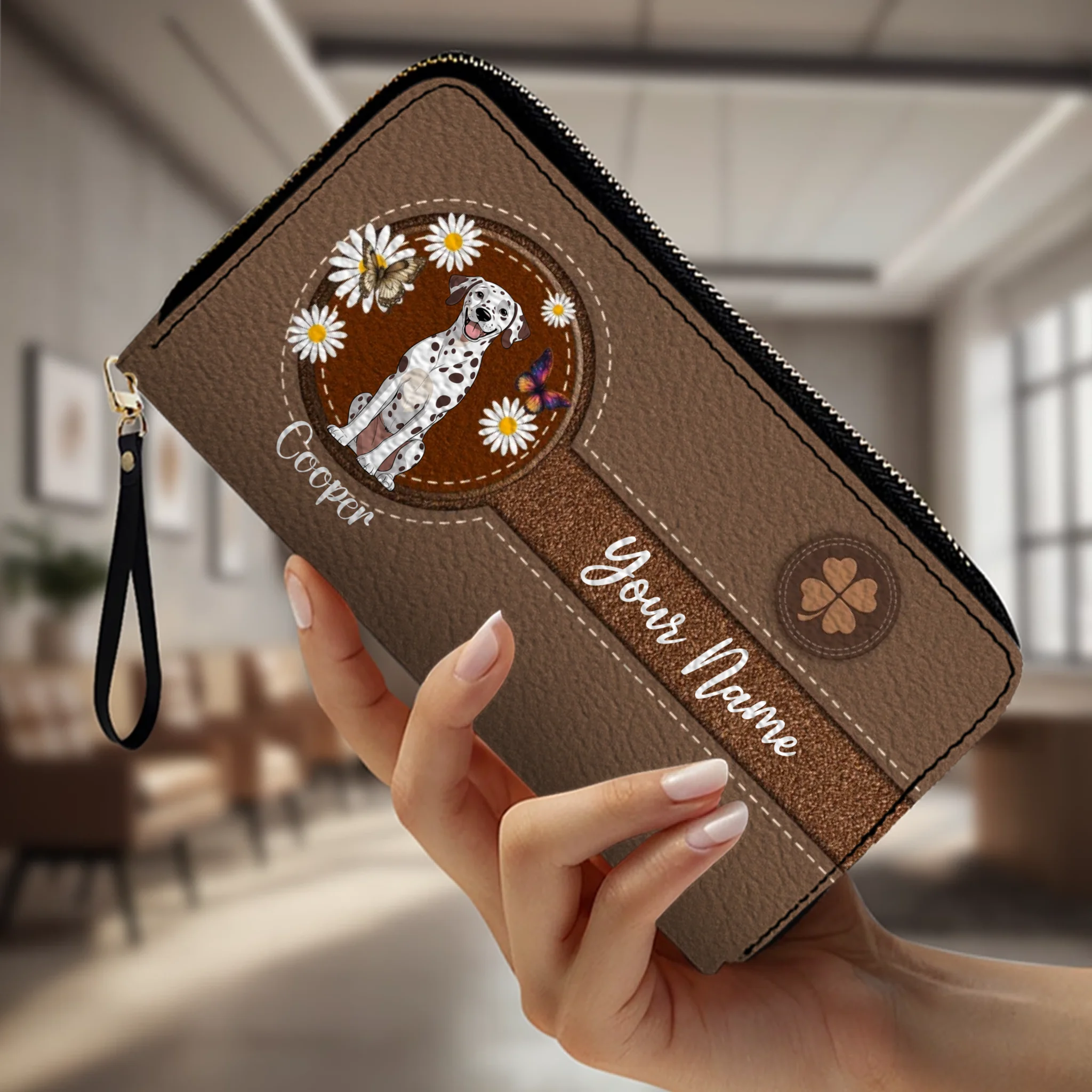 Daisy Floral Dog Leather Wallet – Personalized & Customized | 89Prints
