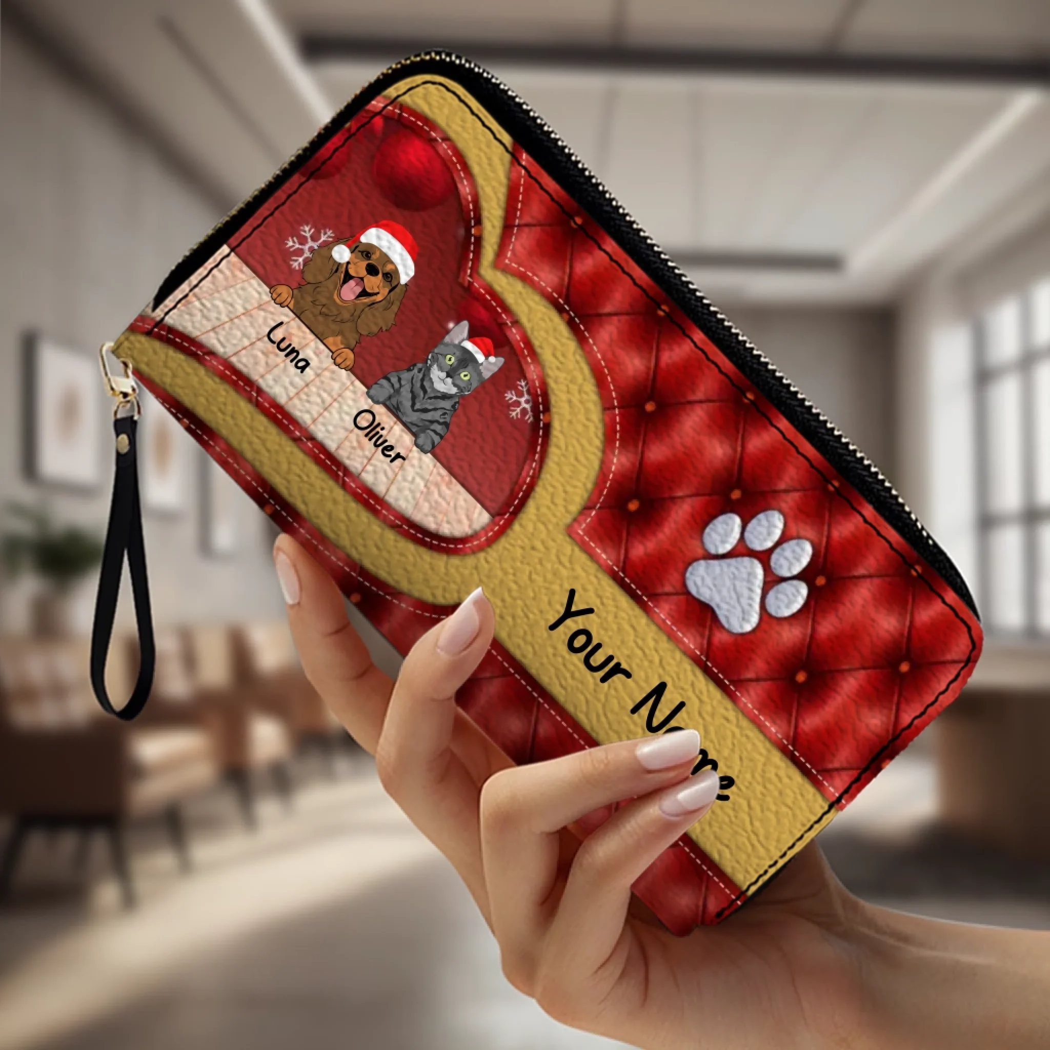 Cozy Christmas Leather Wallet – Custom Gift | 89Prints