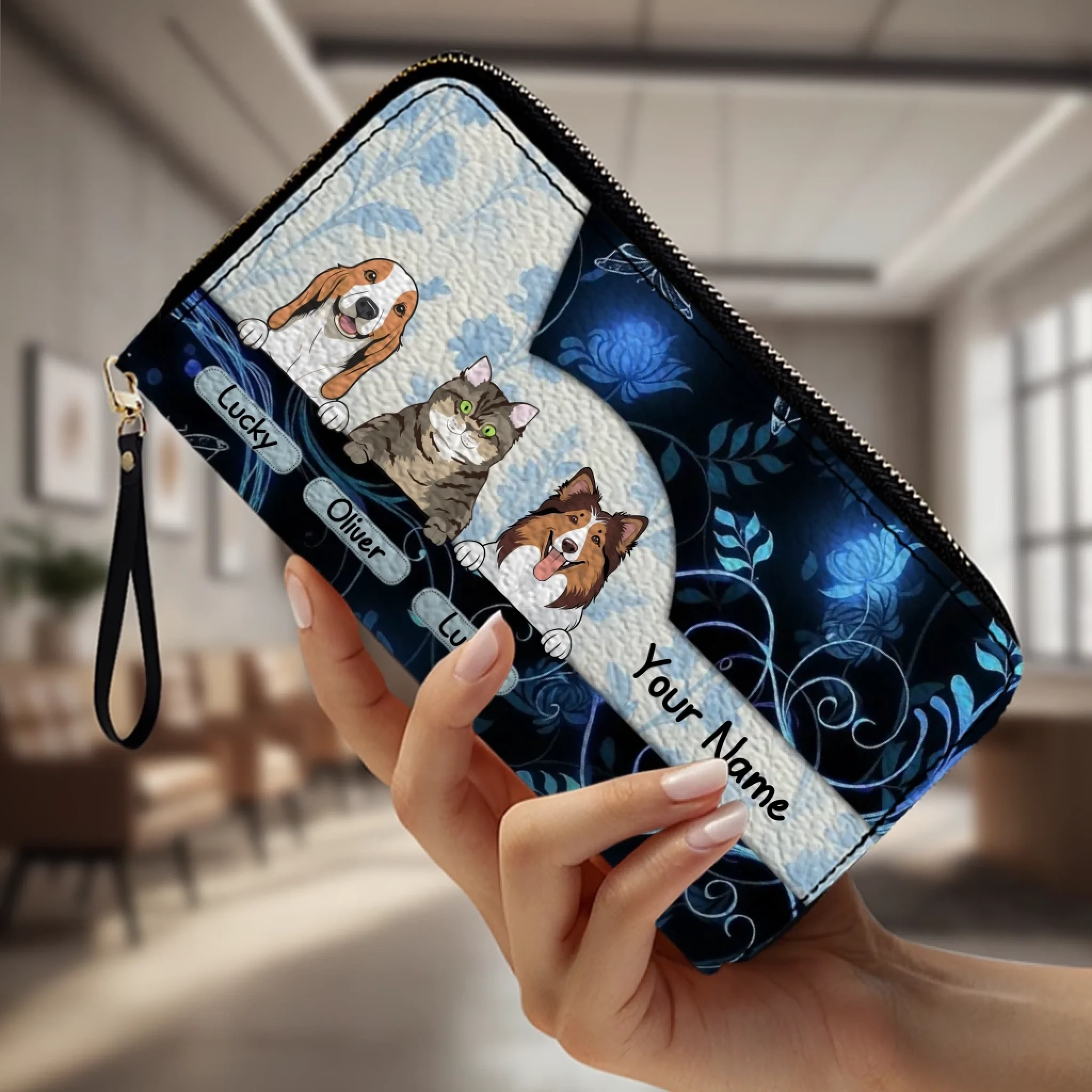 Watercolor Floral Personalized Pet Wallet – Custom Portrait Wallet | 89Prints