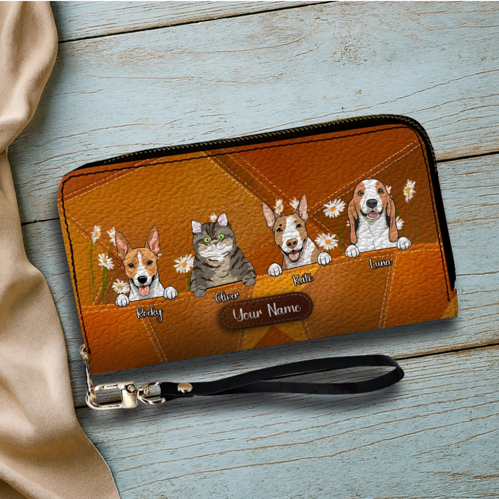 Floral Personalized Pet Wallet – Custom Dog & Cat Portrait with Flowers | 89Prints