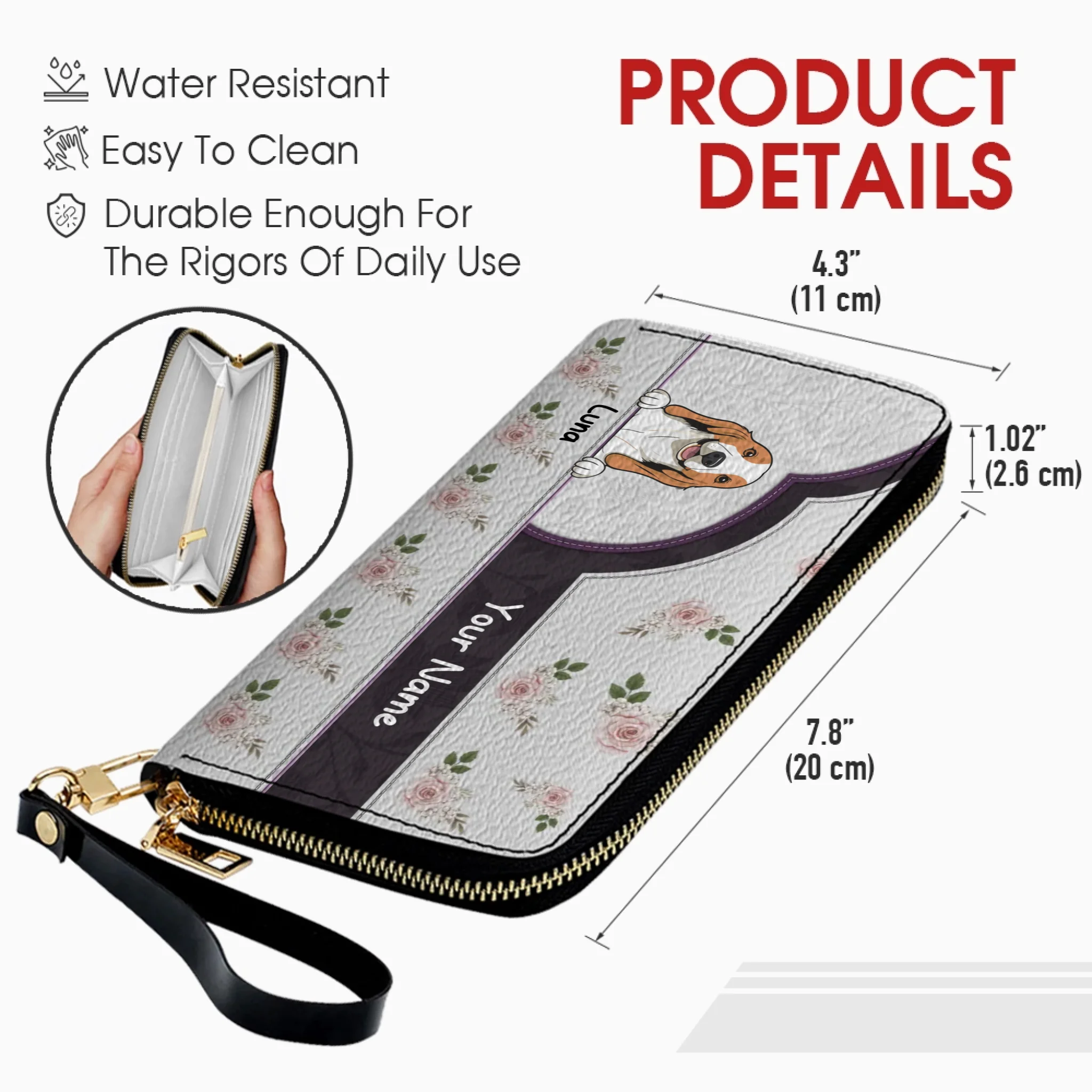 Rose Personalized Pet Wallet – Custom Dog & Cat Portrait Wallet | 89Prints