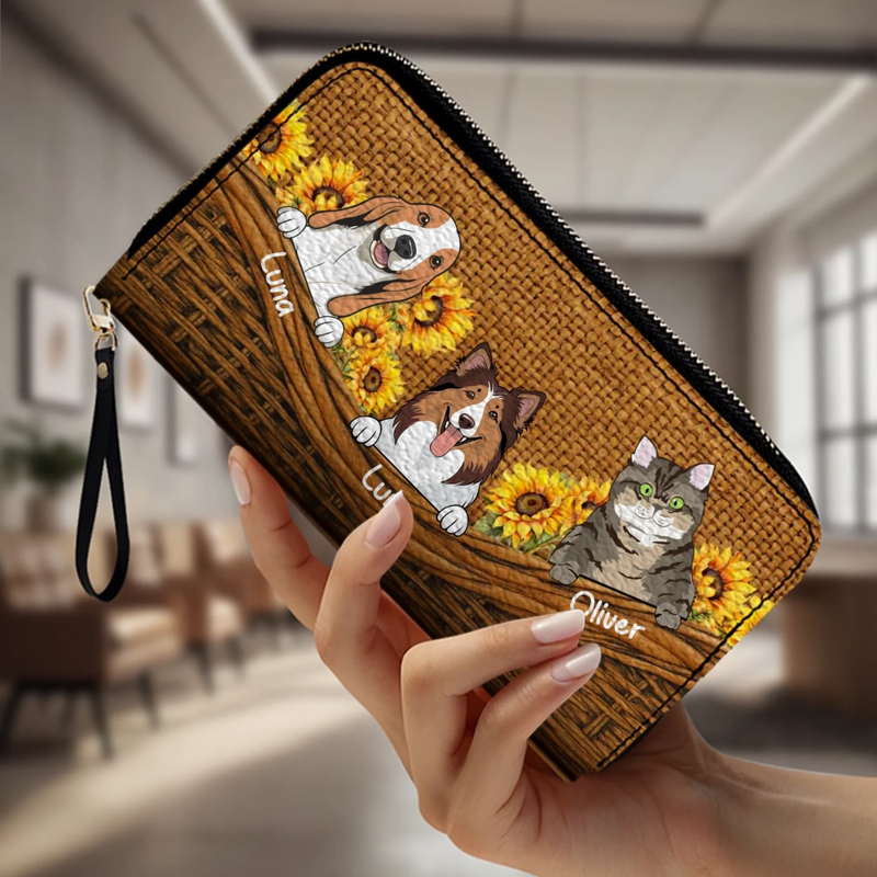 Sunflower Pet Wallet – Personalized Multi-Pet Design with Custom Name | 89Prints