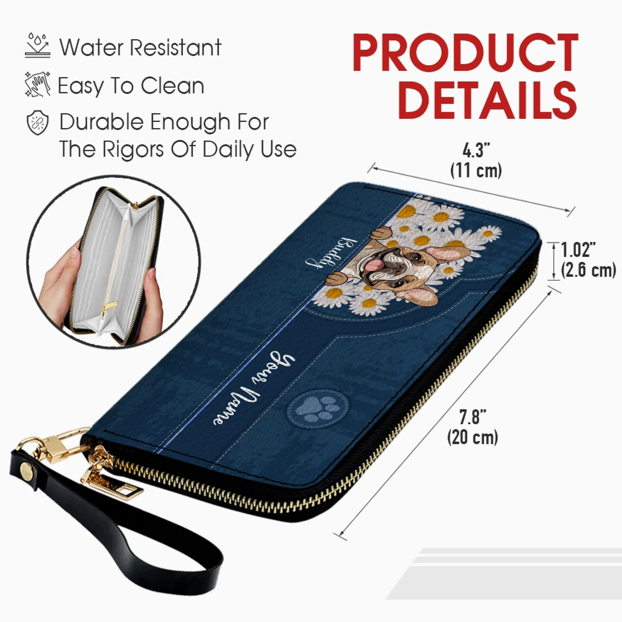 Personalized Daisy Flower Pet Wallet – Custom Dog & Cat Wallet for Pet Lovers | 89Prints