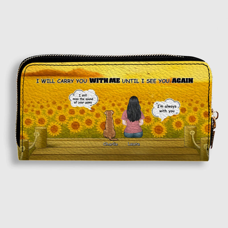 Dog Memorial Wallet – Custom Zipper Long Wallet for Humans and Dogs, Sunflower Background Memorial Wallet - 89Prints