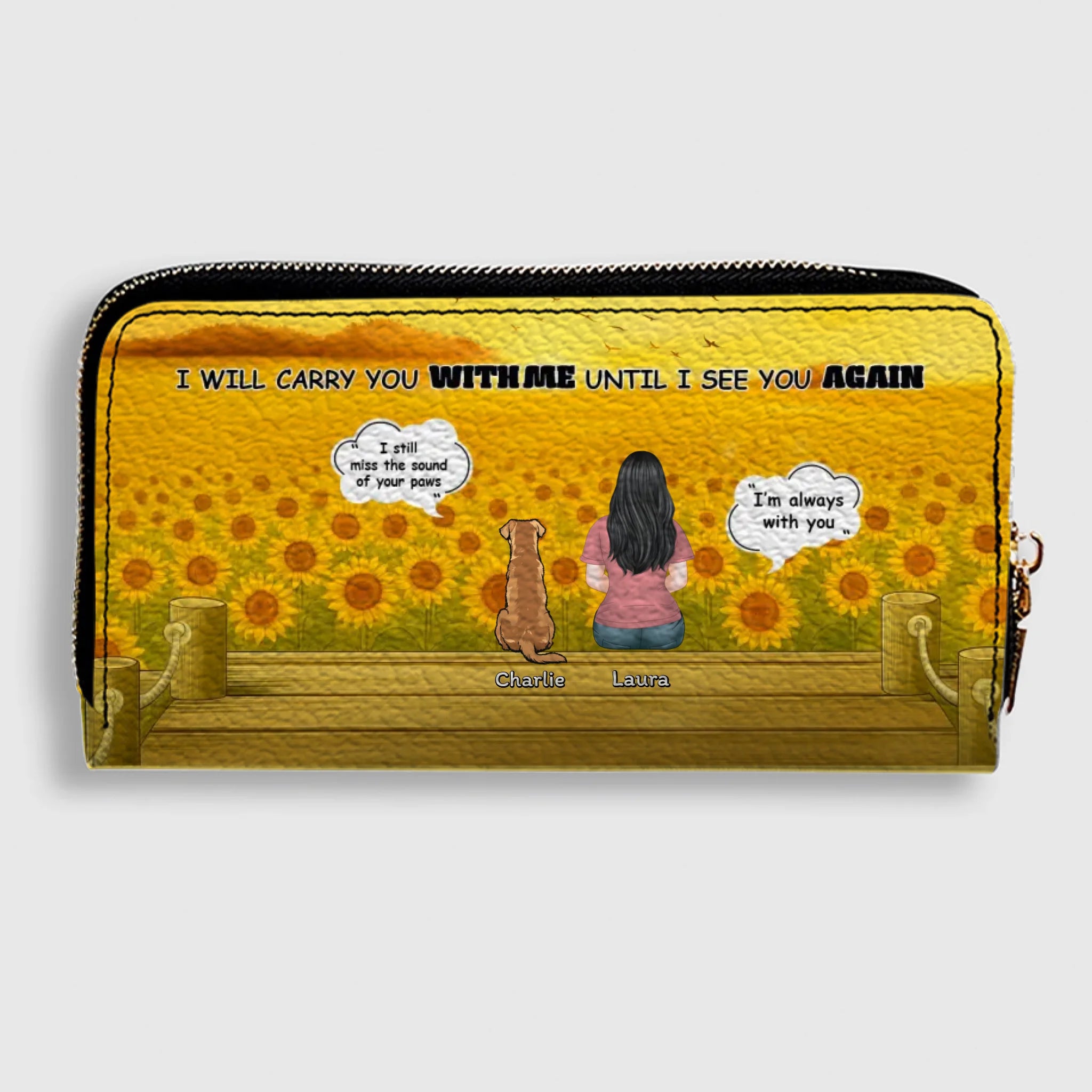 Dog Memorial Wallet – Custom Zipper Long Wallet for Humans and Dogs, Sunflower Background Memorial Wallet - 89Prints
