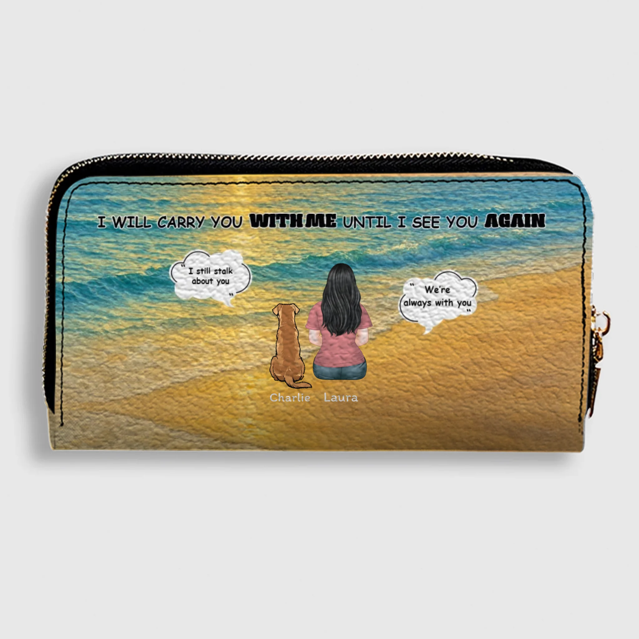 I Will Carry You With Me – Custom Memorial Dog Wallet, Personalized Person & Dog Beach Scene Purse - 89Prints