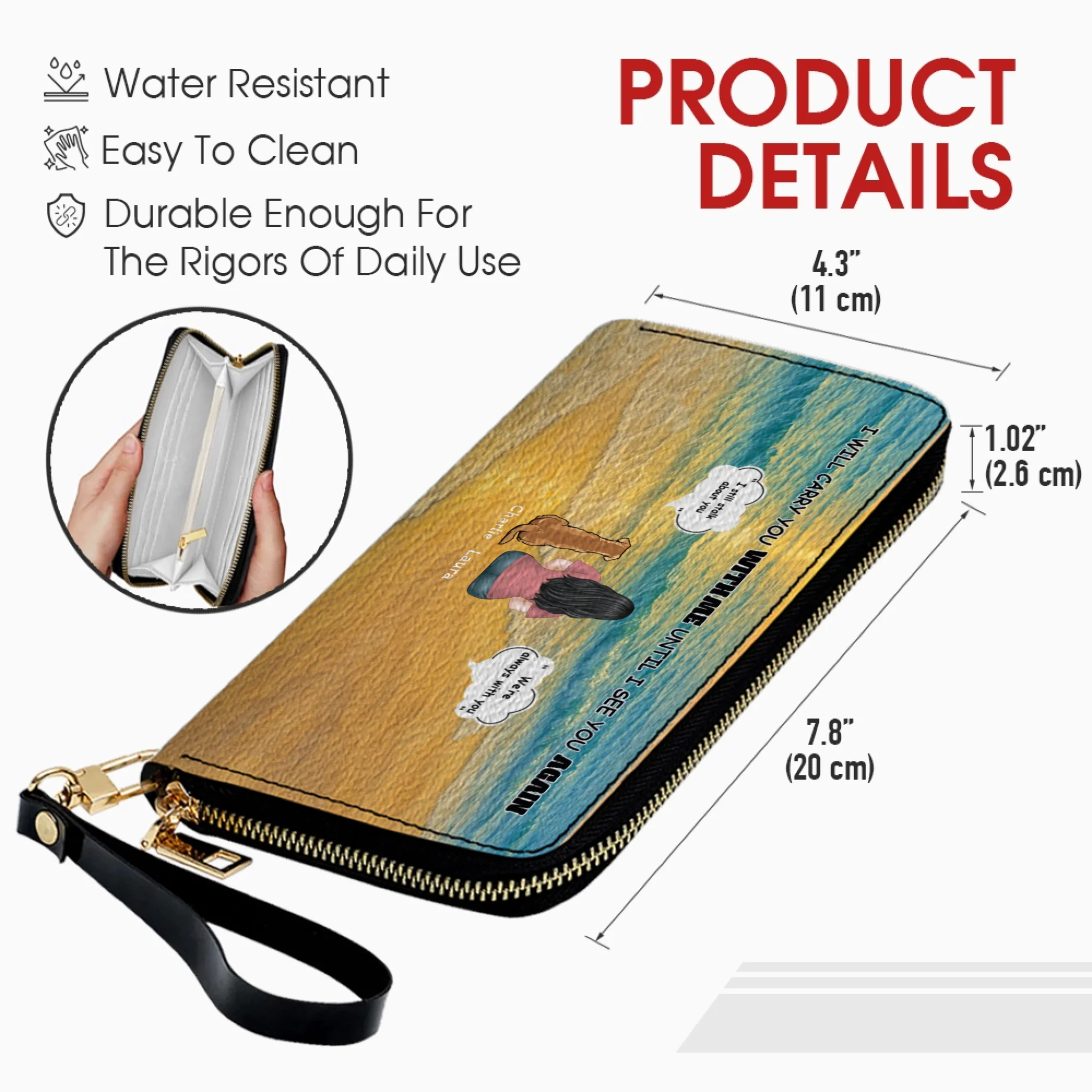 I Will Carry You With Me – Custom Memorial Dog Wallet, Personalized Person & Dog Beach Scene Purse - 89Prints