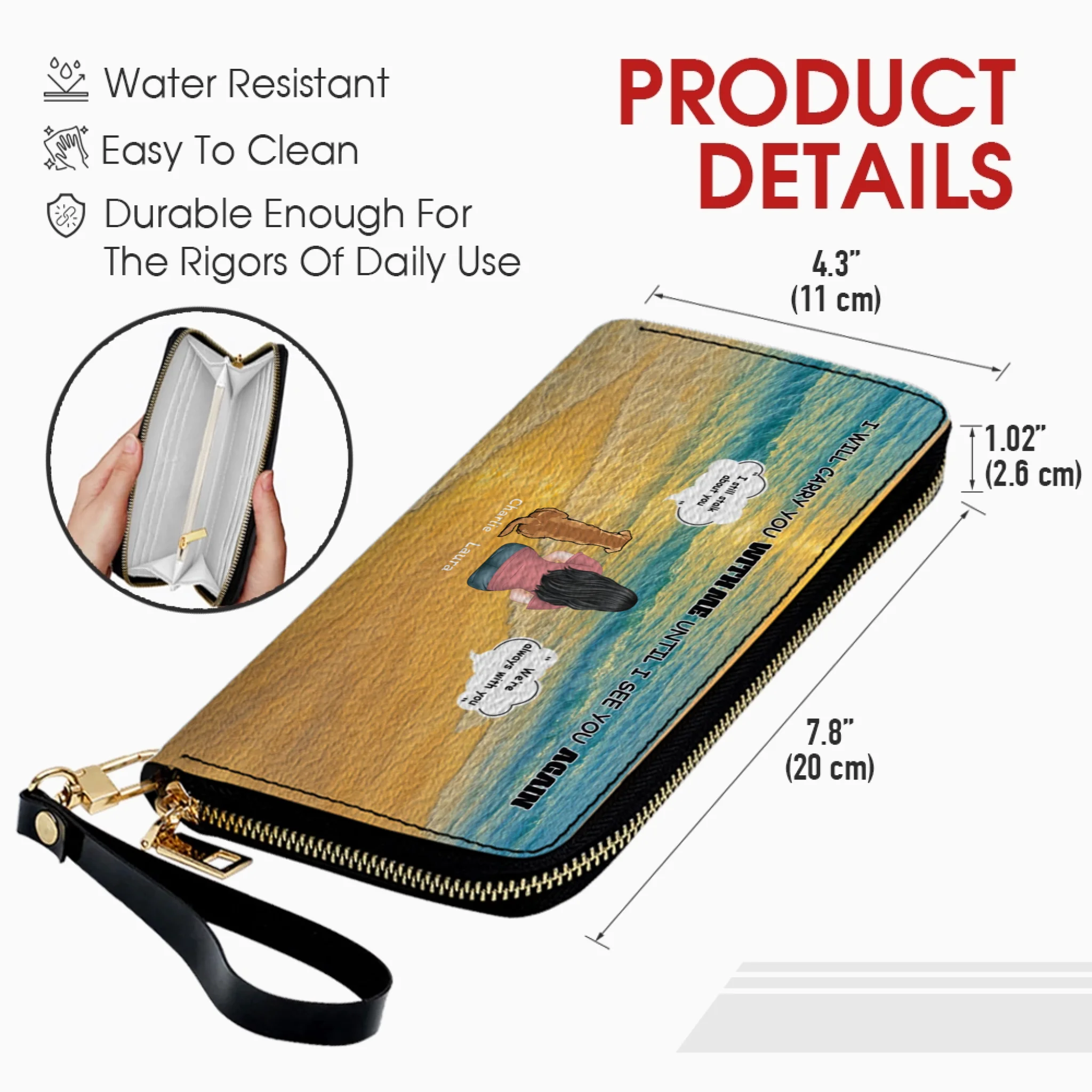 I Will Carry You With Me – Custom Memorial Dog Wallet, Personalized Person & Dog Beach Scene Purse - 89Prints