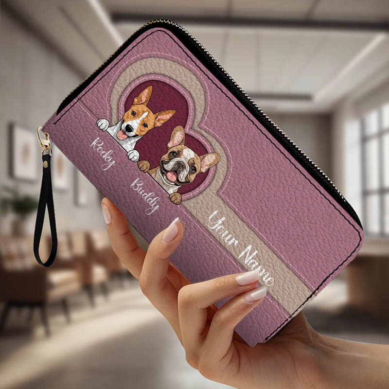 Custom Long Wallet – Personalized 1–2 Dogs Design, Basic Pattern Wallet Gift for Dog Lovers - 89Prints