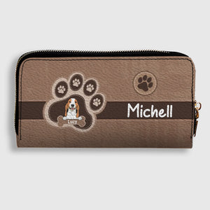 Custom Leather Long Wallet – Your Dog & Paw Print Design, Personalized Gift for Dog Lovers - 89Prints