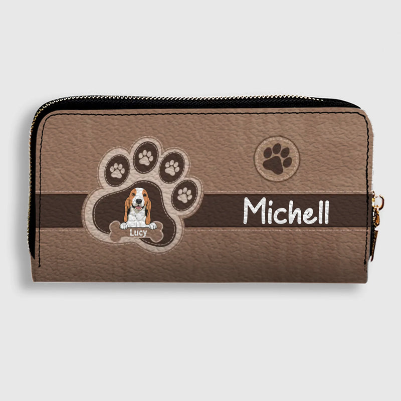 Custom Leather Long Wallet – Your Dog & Paw Print Design, Personalized Gift for Dog Lovers - 89Prints