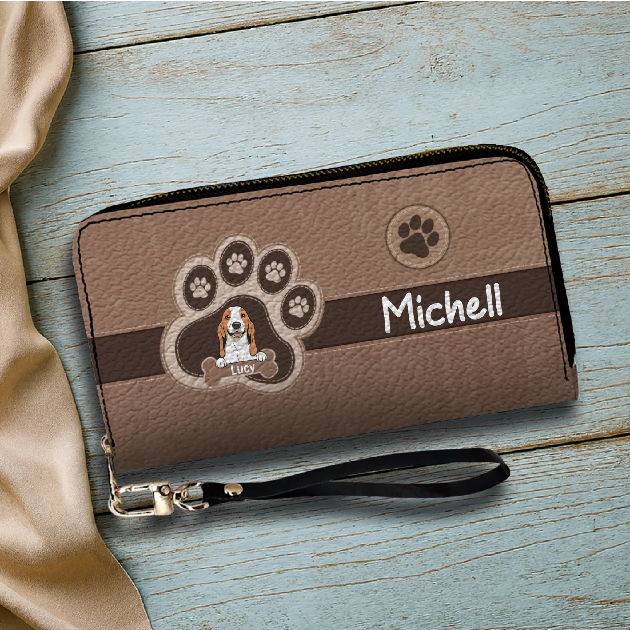 Custom Leather Long Wallet – Your Dog & Paw Print Design, Personalized Gift for Dog Lovers - 89Prints