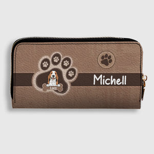 Custom Leather Long Wallet – Your Dog & Paw Print Design, Personalized Gift for Dog Lovers - 89Prints