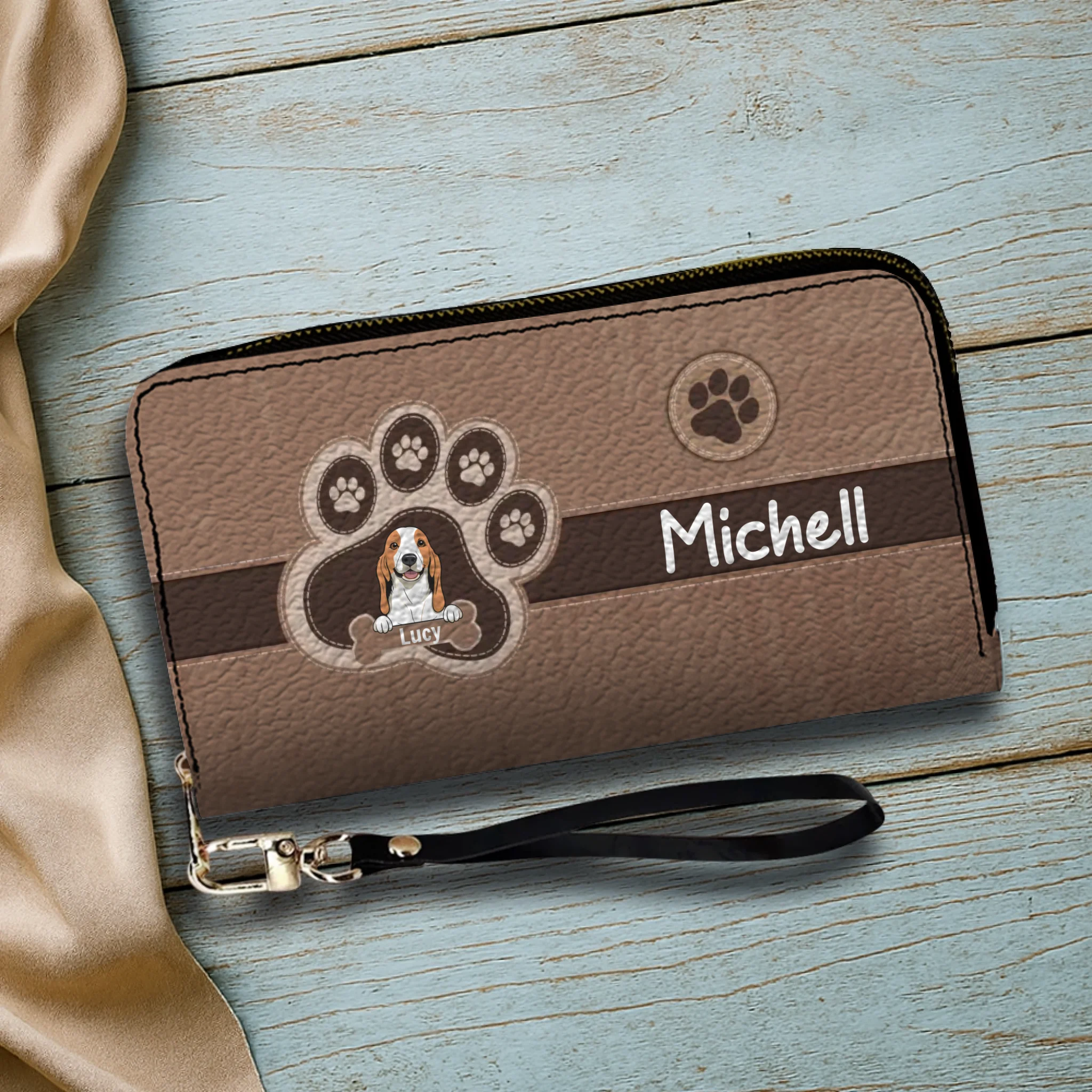 Custom Leather Long Wallet – Your Dog & Paw Print Design, Personalized Gift for Dog Lovers - 89Prints