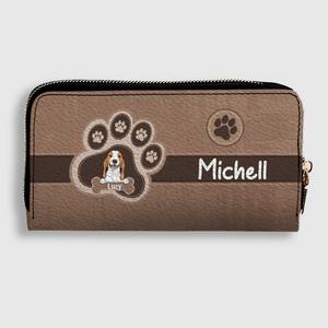 Custom Leather Long Wallet – Your Dog & Paw Print Design, Personalized Gift for Dog Lovers - 89Prints