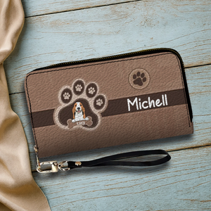 Custom Leather Long Wallet – Your Dog & Paw Print Design, Personalized Gift for Dog Lovers - 89Prints