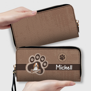 Custom Leather Long Wallet – Your Dog & Paw Print Design, Personalized Gift for Dog Lovers - 89Prints