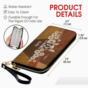 Personalized Geometric Leather Wallet with Dog Art and Daisy Accents - 89Prints