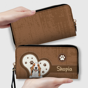 Personalized Dog Wallet for Pet Lovers – Cartoon Dog & Heart Paw, Zip Closure - 89Prints