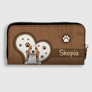 Personalized Dog Wallet for Pet Lovers – Cartoon Dog & Heart Paw, Zip Closure - 89Prints
