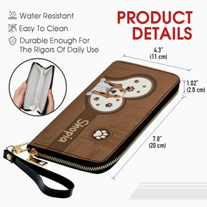 Personalized Dog Wallet for Pet Lovers – Cartoon Dog & Heart Paw, Zip Closure - 89Prints