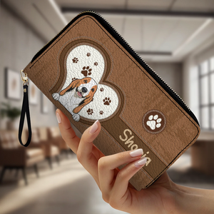 Personalized Dog Wallet for Pet Lovers – Cartoon Dog & Heart Paw, Zip Closure - 89Prints
