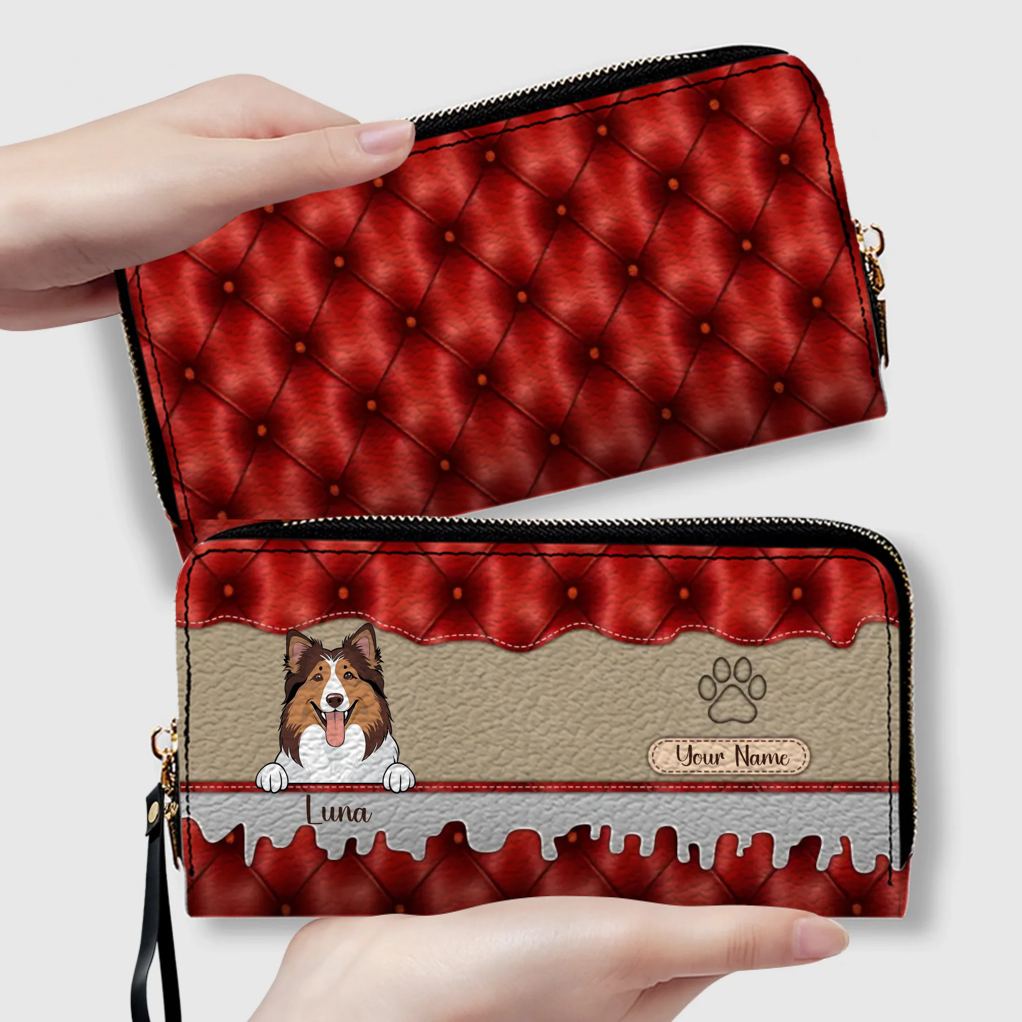 Custom Dog Leather Long Wallet – Add 1–3 Pets, Pick Breeds, Personalized Pet Lover Gift - 89Prints