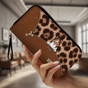 Custom Dog Print Leopard Print Personalized Wallet – Personalize 1–3 Cute and Smart Dogs | Long Leather Wallet Gift for Dog Lovers | 89Prints