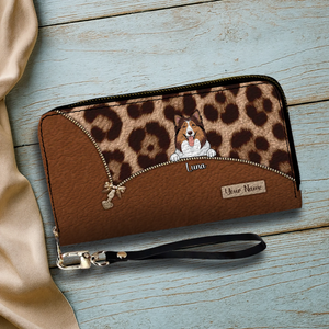 Custom Dog Print Leopard Print Personalized Wallet – Personalize 1–3 Cute and Smart Dogs | Long Leather Wallet Gift for Dog Lovers | 89Prints