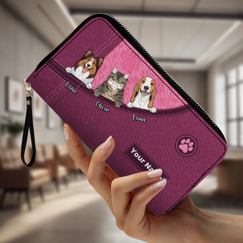 Custom Dog Long Wallet – Personalize 1–3 Dogs with Simple Colorful Backgrounds - 89Prints