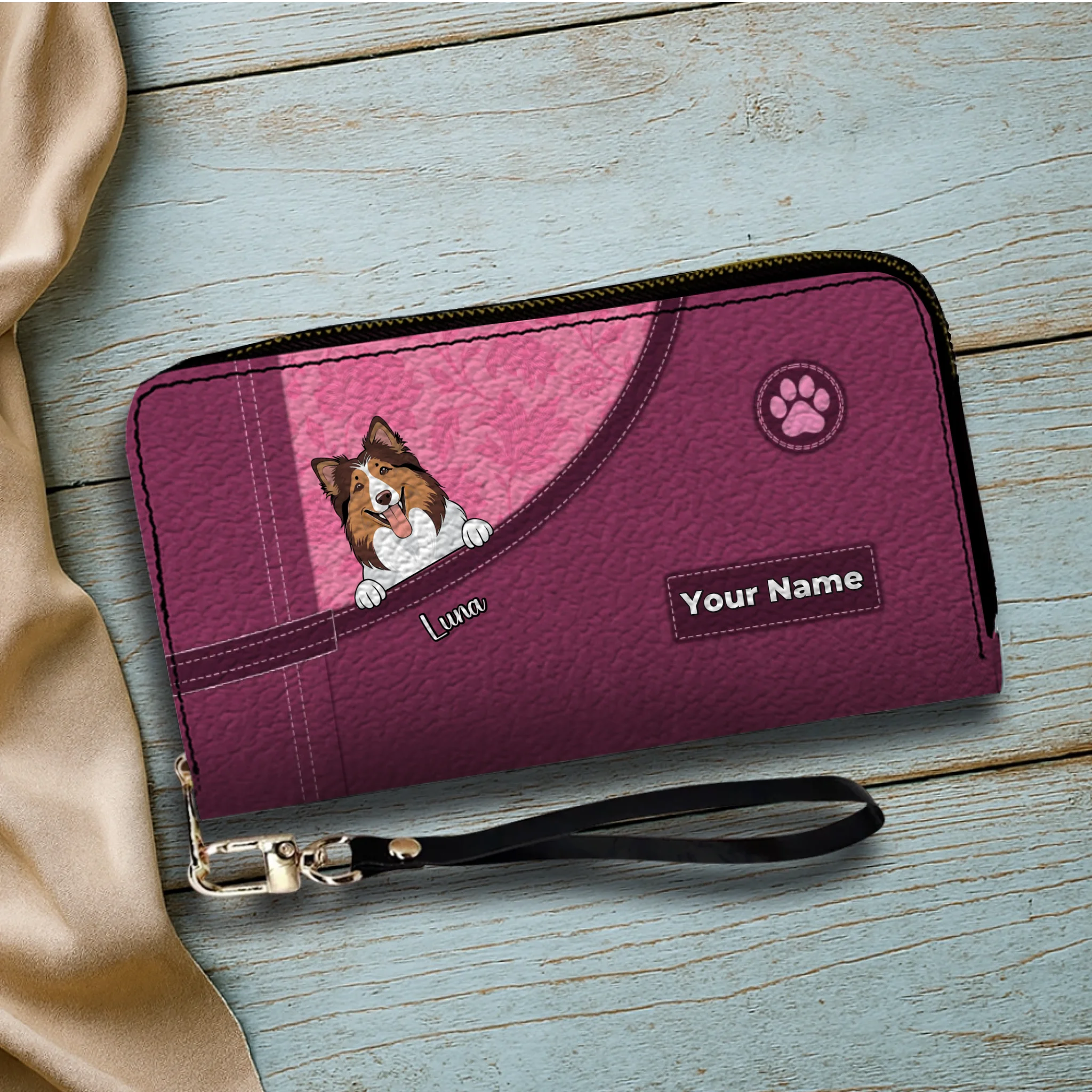 Custom Dog Long Wallet – Personalize 1–3 Dogs with Simple Colorful Backgrounds - 89Prints