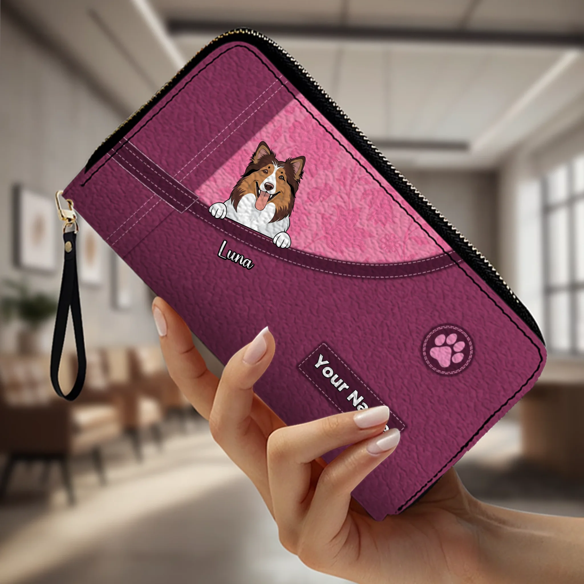Custom Dog Long Wallet – Personalize 1–3 Dogs with Simple Colorful Backgrounds - 89Prints