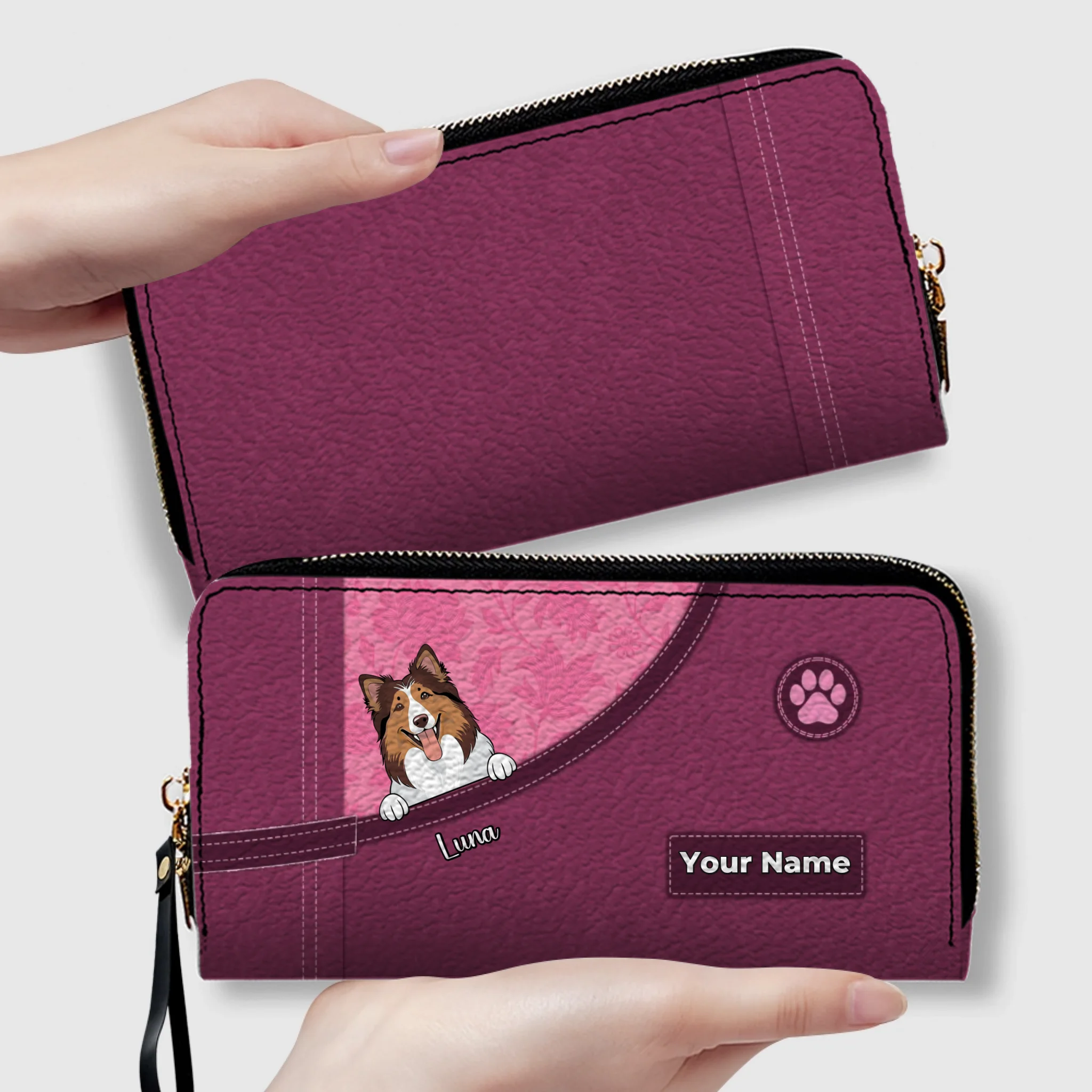 Custom Dog Long Wallet – Personalize 1–3 Dogs with Simple Colorful Backgrounds - 89Prints