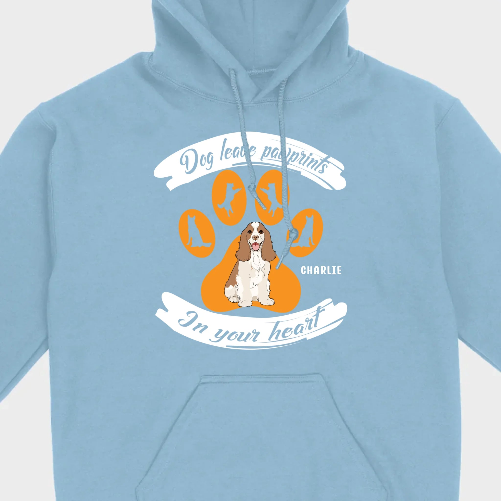 Personalized American Cocker Spaniel T-Shirts With 'Dog Leave Pawprints' Slogan, Custom Dog Clipart And Name - 89Prints