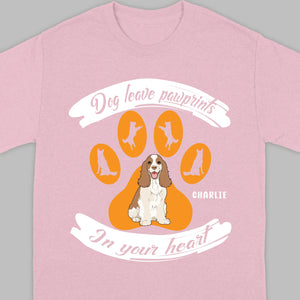 Personalized American Cocker Spaniel T-Shirts With 'Dog Leave Pawprints' Slogan, Custom Dog Clipart And Name - 89Prints