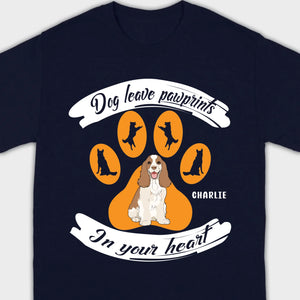 Personalized American Cocker Spaniel T-Shirts With 'Dog Leave Pawprints' Slogan, Custom Dog Clipart And Name - 89Prints