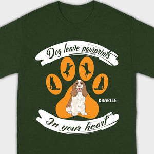 Personalized American Cocker Spaniel T-Shirts With 'Dog Leave Pawprints' Slogan, Custom Dog Clipart And Name - 89Prints