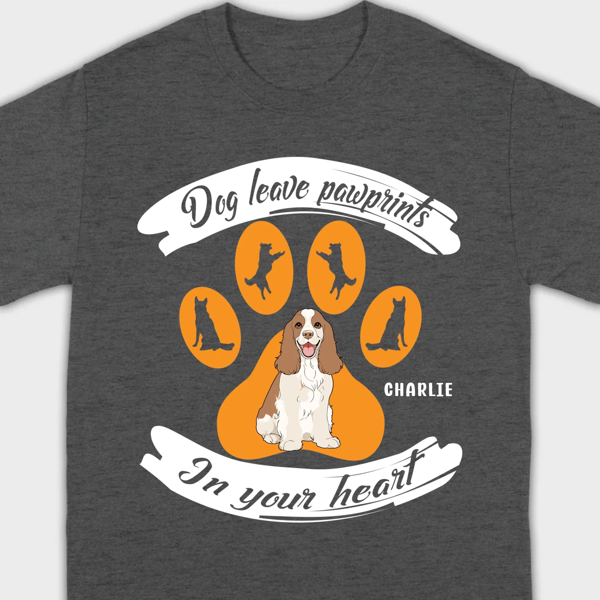 Personalized American Cocker Spaniel T-Shirts With 'Dog Leave Pawprints' Slogan, Custom Dog Clipart And Name - 89Prints