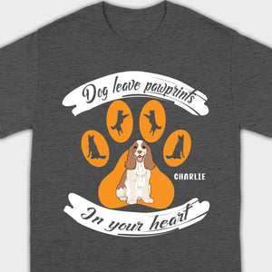 Personalized American Cocker Spaniel T-Shirts With 'Dog Leave Pawprints' Slogan, Custom Dog Clipart And Name - 89Prints