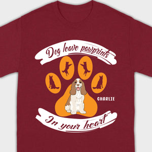 Personalized American Cocker Spaniel T-Shirts With 'Dog Leave Pawprints' Slogan, Custom Dog Clipart And Name - 89Prints