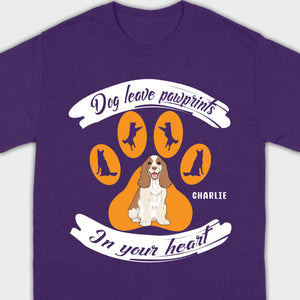 Personalized American Cocker Spaniel T-Shirts With 'Dog Leave Pawprints' Slogan, Custom Dog Clipart And Name - 89Prints