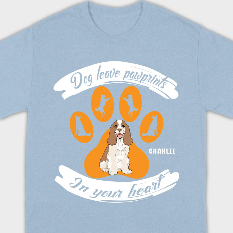 Personalized American Cocker Spaniel T-Shirts With 'Dog Leave Pawprints' Slogan, Custom Dog Clipart And Name - 89Prints