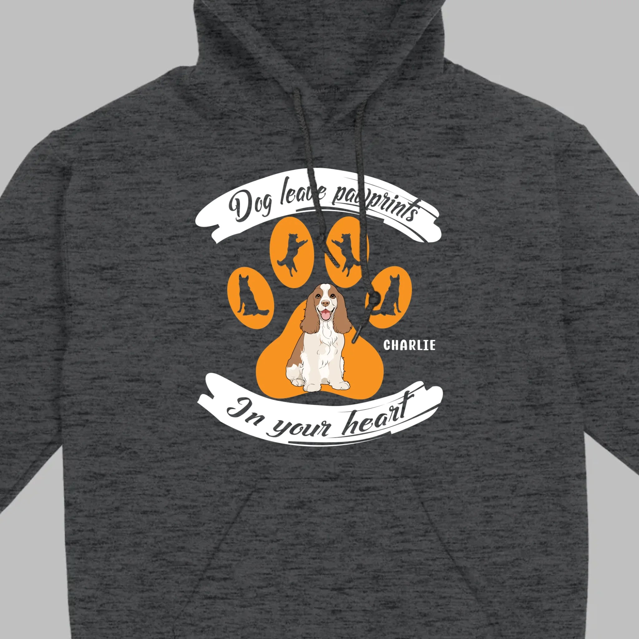 Personalized American Cocker Spaniel T-Shirts With 'Dog Leave Pawprints' Slogan, Custom Dog Clipart And Name - 89Prints