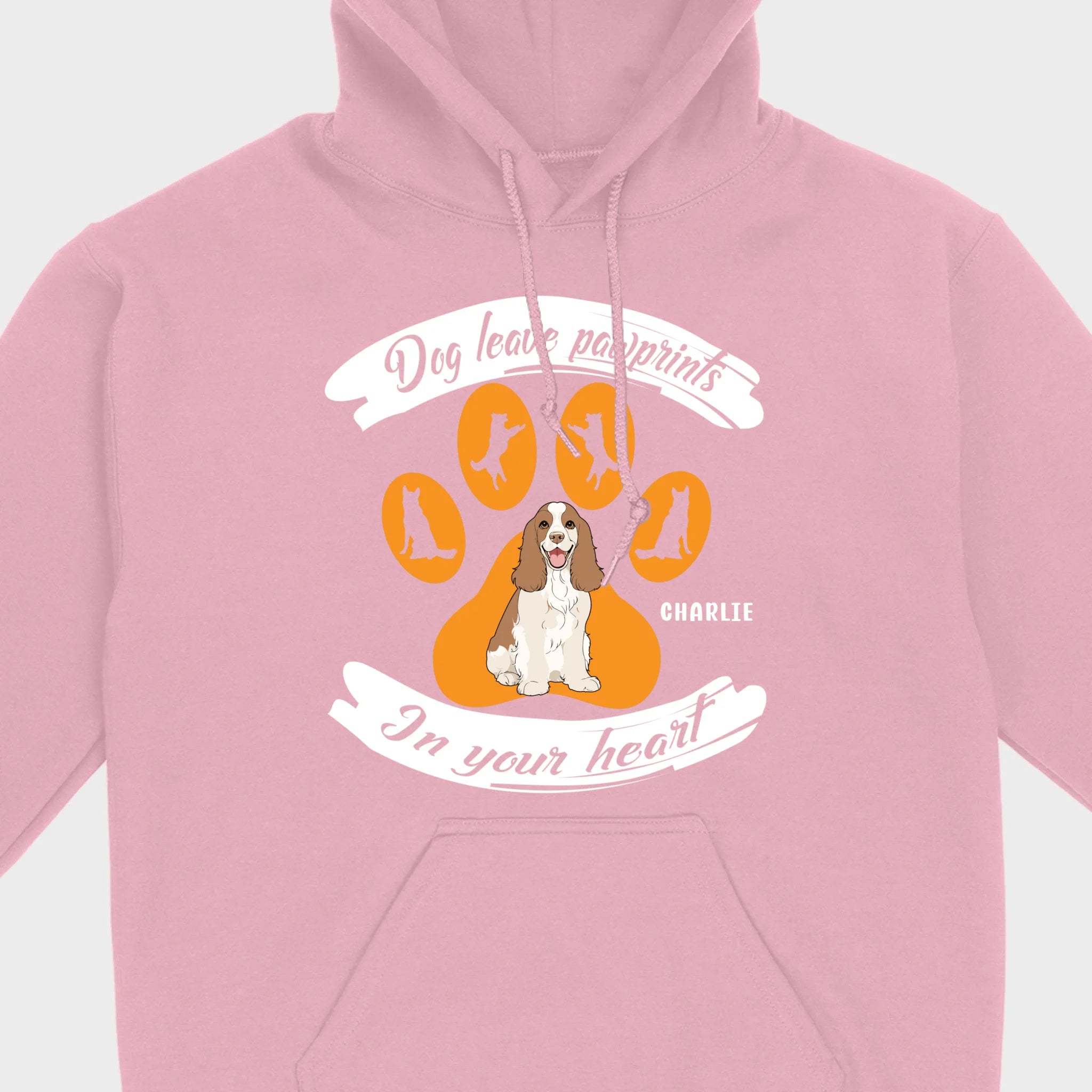 Personalized American Cocker Spaniel T-Shirts With 'Dog Leave Pawprints' Slogan, Custom Dog Clipart And Name - 89Prints