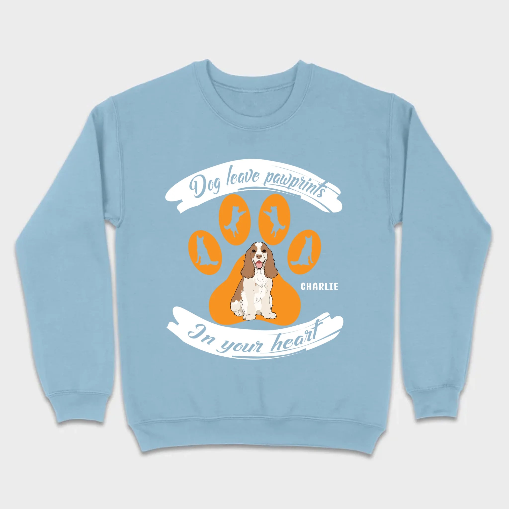 Personalized American Cocker Spaniel T-Shirts With 'Dog Leave Pawprints' Slogan, Custom Dog Clipart And Name - 89Prints