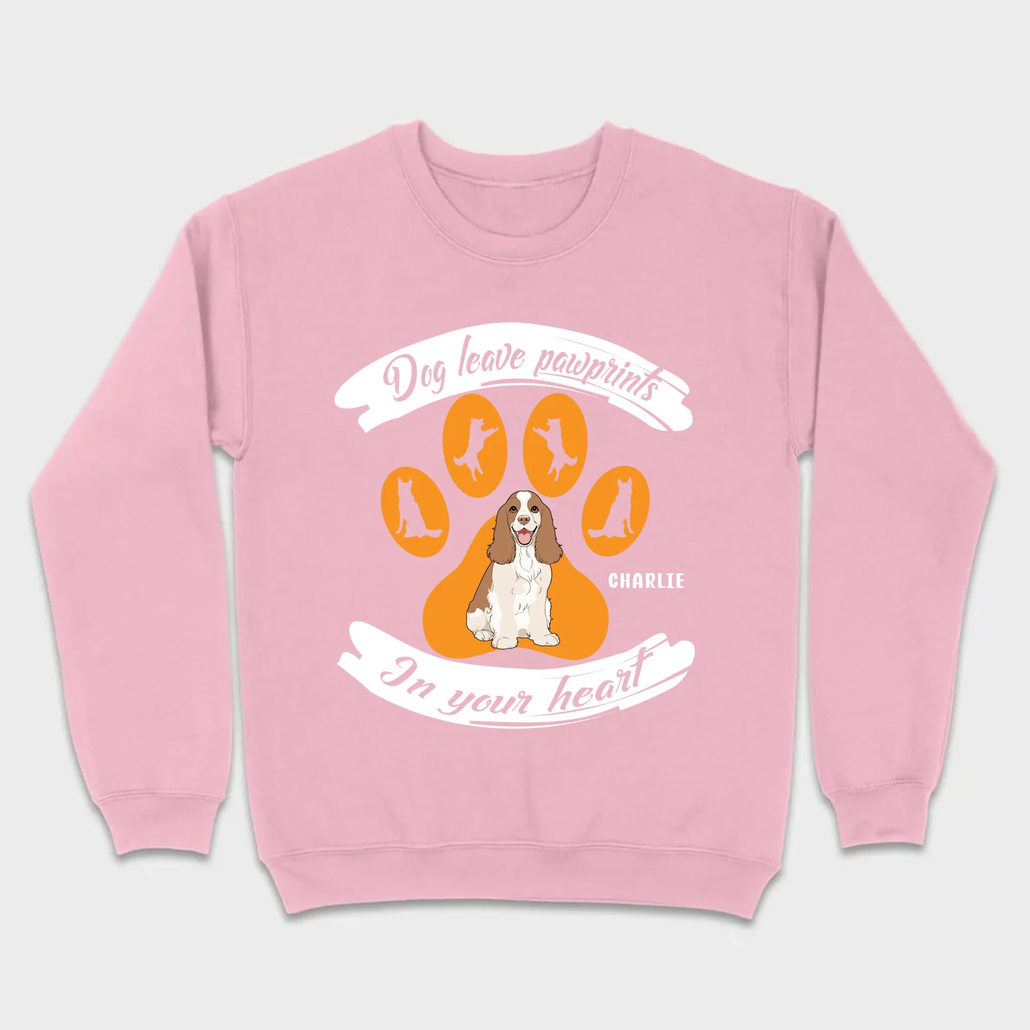 Personalized American Cocker Spaniel T-Shirts With 'Dog Leave Pawprints' Slogan, Custom Dog Clipart And Name - 89Prints