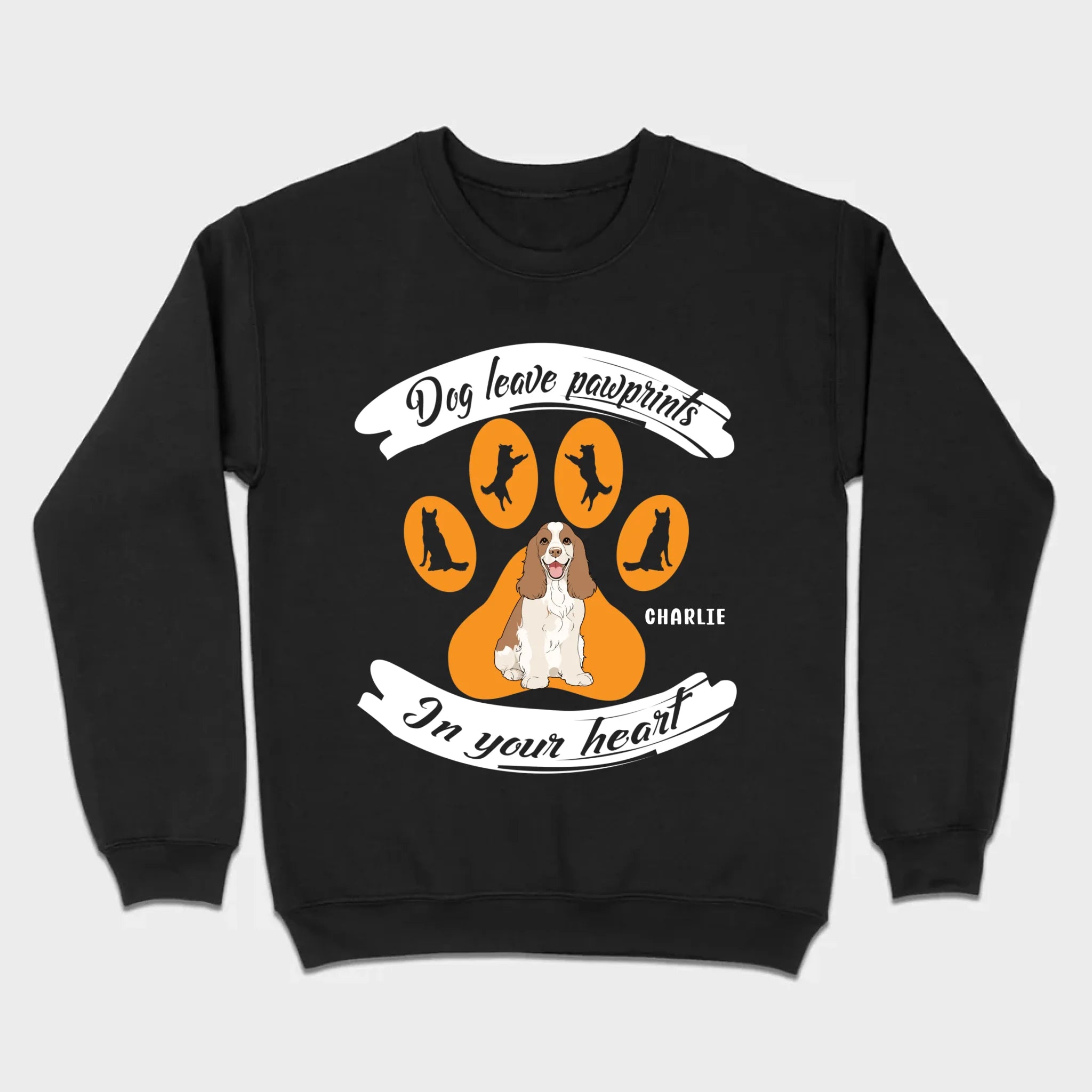 Personalized American Cocker Spaniel T-Shirts With 'Dog Leave Pawprints' Slogan, Custom Dog Clipart And Name - 89Prints