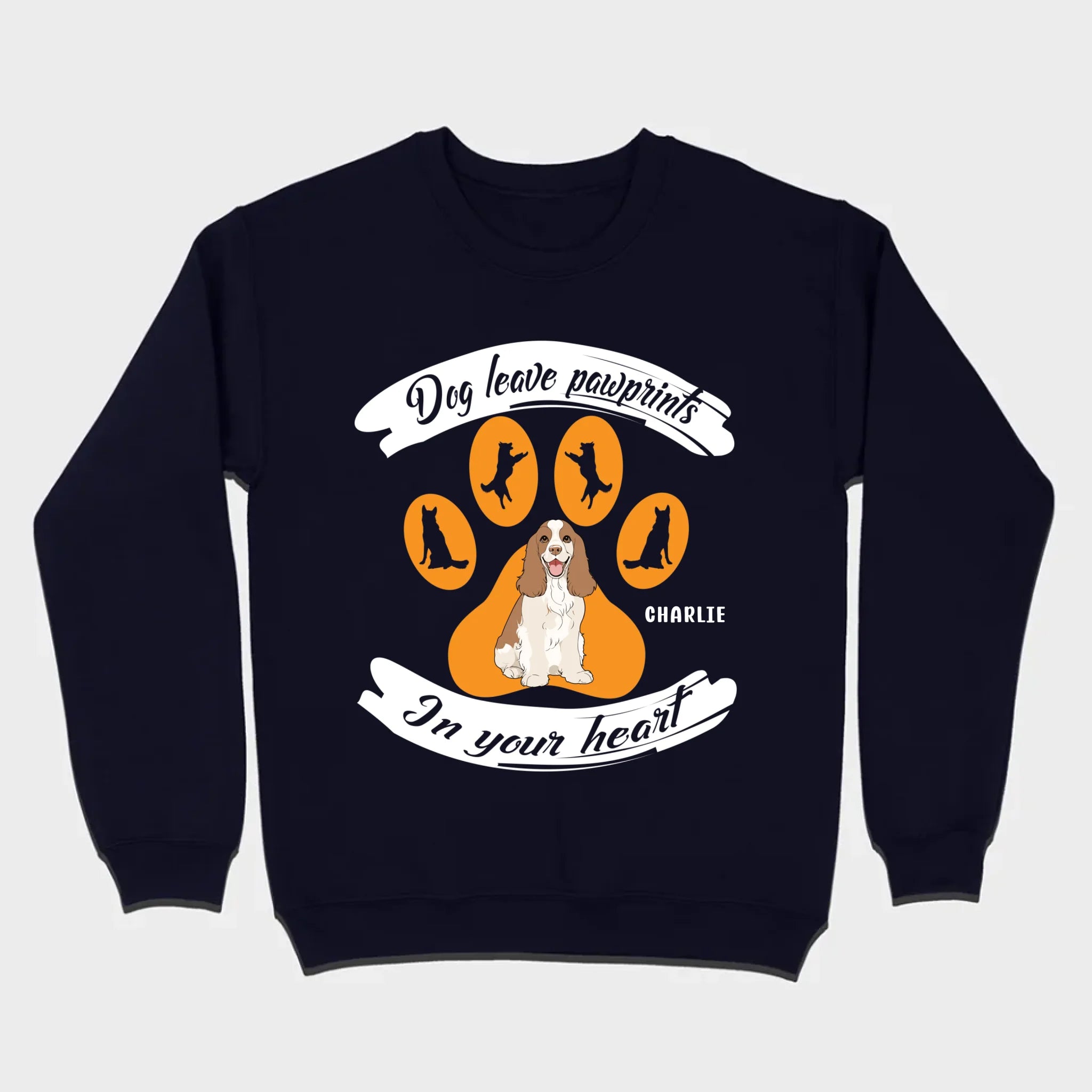 Personalized American Cocker Spaniel T-Shirts With 'Dog Leave Pawprints' Slogan, Custom Dog Clipart And Name - 89Prints