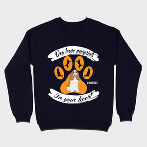 Personalized American Cocker Spaniel T-Shirts With 'Dog Leave Pawprints' Slogan, Custom Dog Clipart And Name - 89Prints