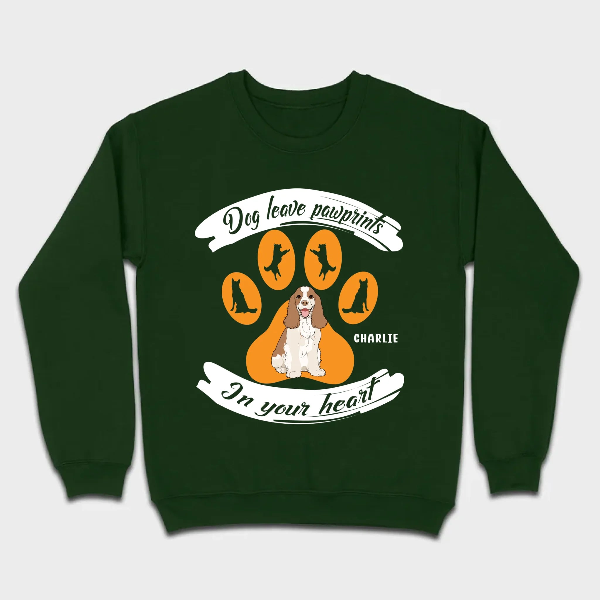 Personalized American Cocker Spaniel T-Shirts With 'Dog Leave Pawprints' Slogan, Custom Dog Clipart And Name - 89Prints